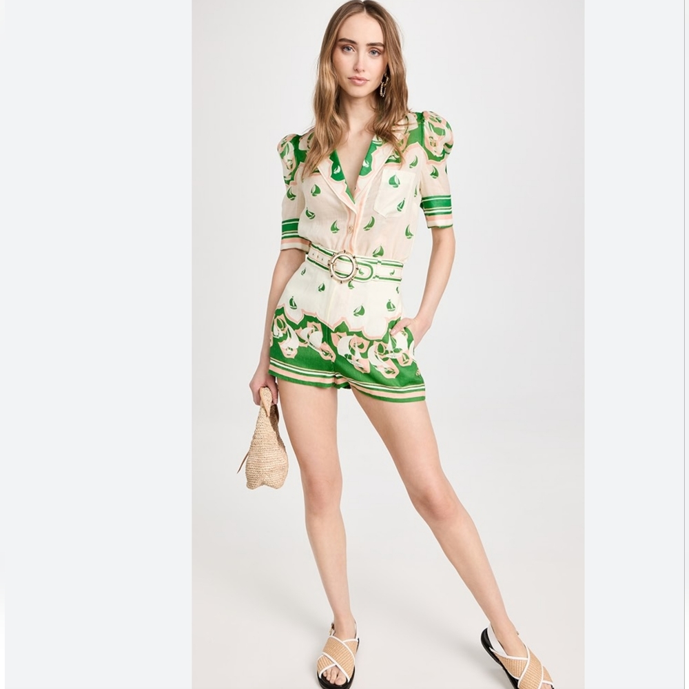 Zimmermann High Tide green Sailboat shirt and shorts 2 pc set - Picture 1 of 16